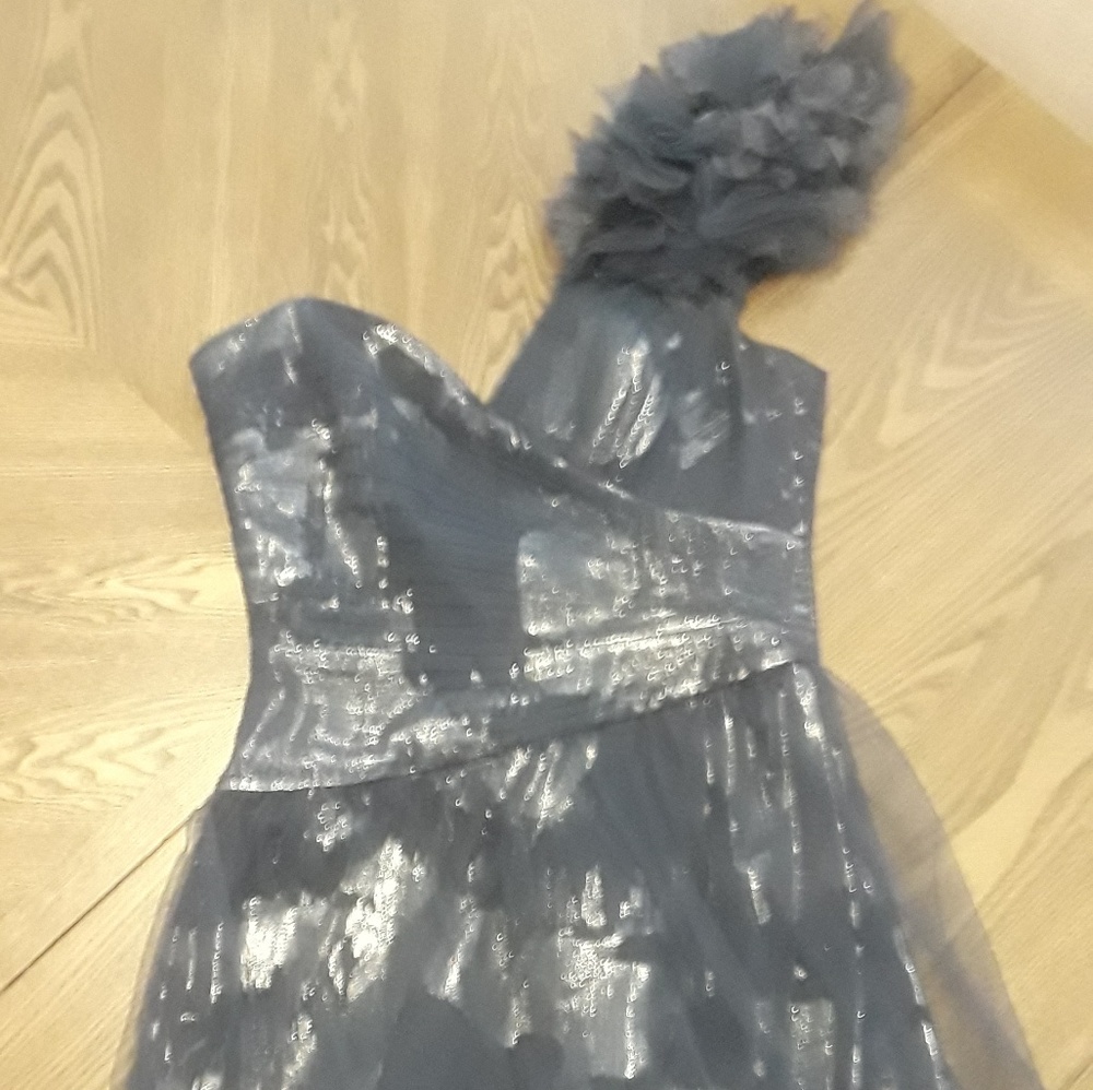 Gray with silver sheeting Cocktail dress by BCBG